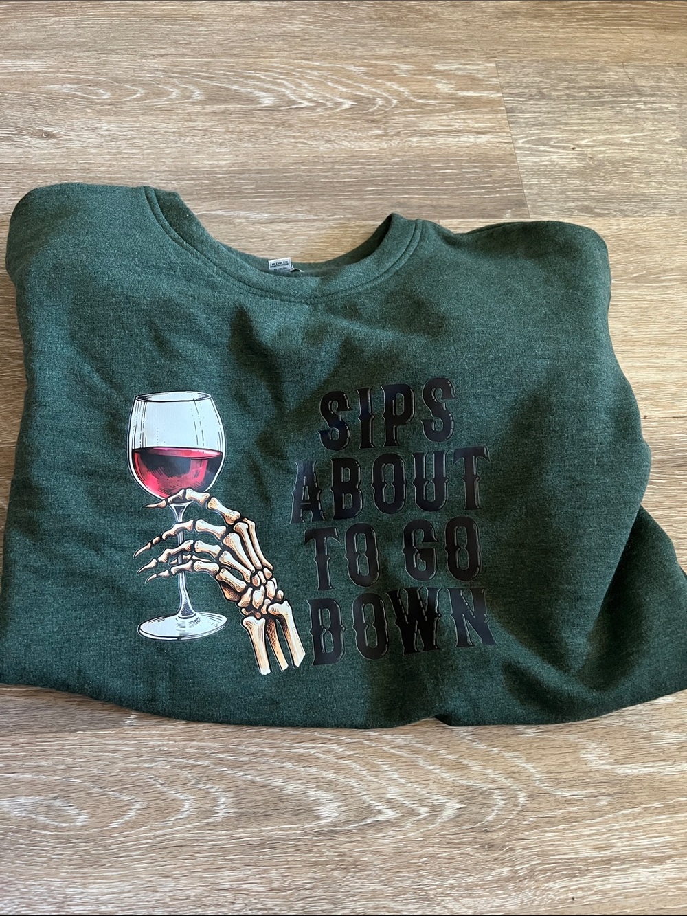 Dark Green Sweatshirt with Wine Glass Graphic